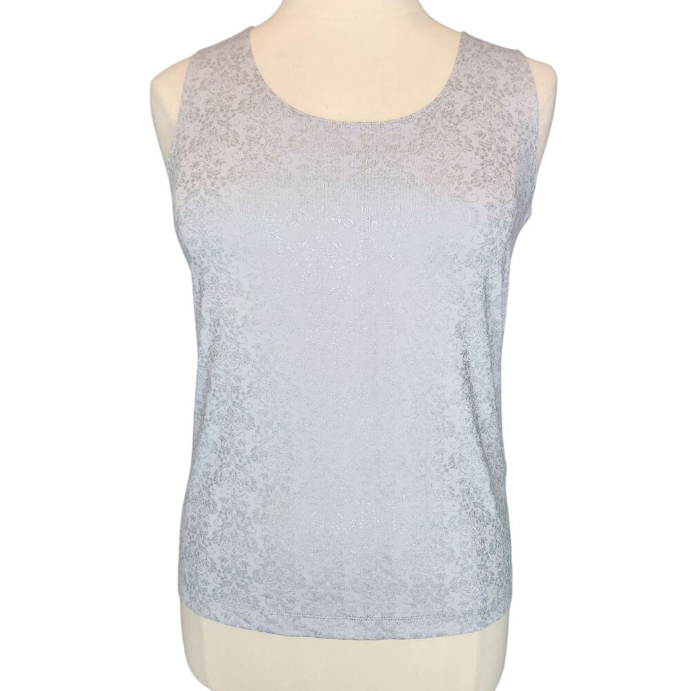 SALE Chicos Silver Metallic Floral Shell Tank Top Sleeveless Glam Chicos Size 2